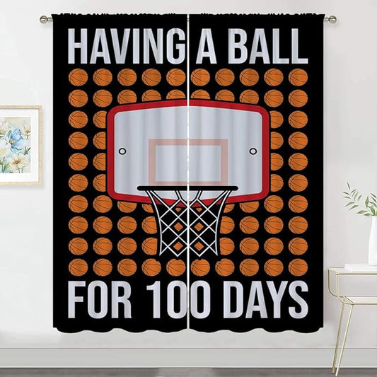 Basketball Blackout Curtains for Boy Girl Room Darkening Decor,Sports Themed Hoop and Many Basketballs Bedroom Living Room Home Rod Pocket Thermal Insulated Window Curtain/Drapes Panel,84x84 Inch…