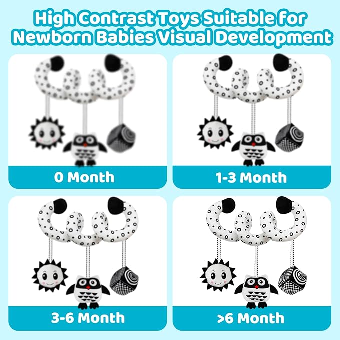 Black and White High Contrast Baby Toys - Sensory Infant Hanging Carseat & Stroller Toy for Newborns 0-6,6-12Months Perfect Easter Birthday & Baby Shower for Babies Boys Girls