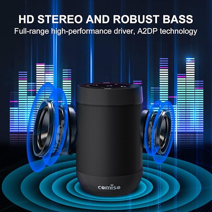 Bluetooth Speaker,5.3 Bluetooth Speakers Wireless,TWS Stereo Pairing,Built in Mic,360 HDSound,IP65 Waterproof Speaker,Support TF Card, for Home/Party/Outdoor/Beach, Gift for Men/Women-Black