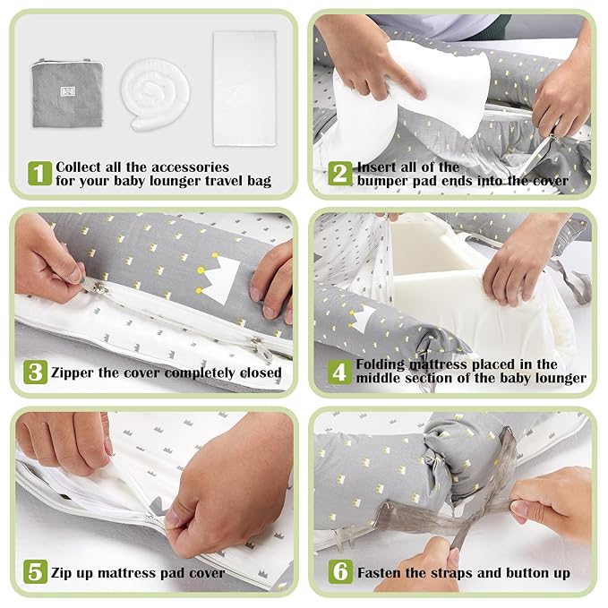 Baby Lounger for Newborn Portable Bag,Baby Lounger Play Mat Awake-Time,Newborn Babies Essentials Gifts 0-24 Months Home Travel(Crocodile Jungle)