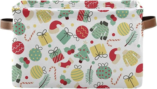 Christmas Storage Basket Tree Candy Canes Socks and Gift Storage Bins Organizer Bag Collapsible Closet Shelf Baskets Cube with handle for Baby Cloth Pet Toy Book 14.2×10.2×8.3 IN