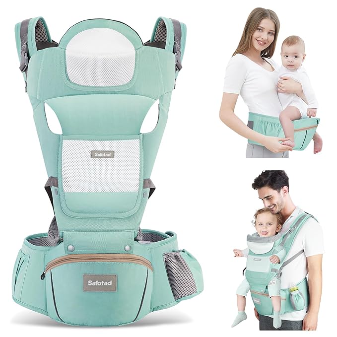 Baby Carrier with Hip Seat, Ergonomic M Position 6in1 Baby Carrier Newborn to Toddler,Head Support and Breathable Mesh Newborn Carrier,Adjustable Baby Holder Carrier for Dad&Mom-Green