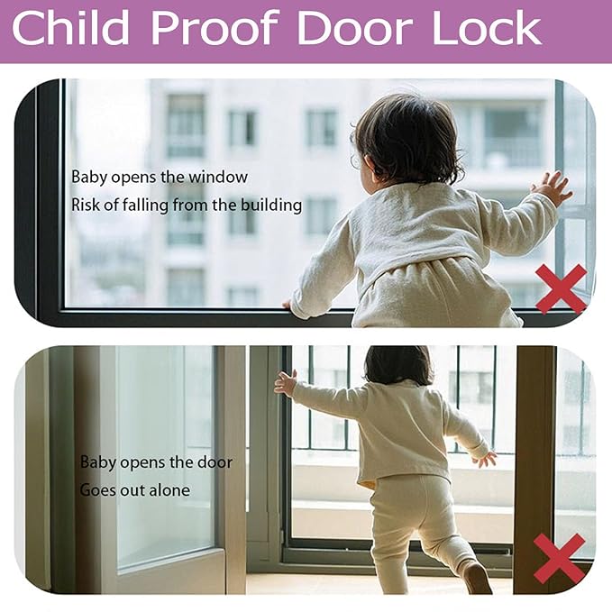 Child Proof Door Lock with Adjustable Strap, 3M Adhesive Safety Locks for Baby & Pets, No Tools Needed 4 Pack