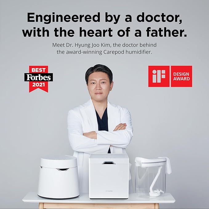 Carepod Cube Plus X50V Stainless Steel Humidifier - Easy to Clean, 3 Mist Level settings, Auto-Humidity & Auto Shut-Off Feature, One Touch Built-in Sanitization, No Filters, Lasts 32Hrs (1.1Gal/4.2L)