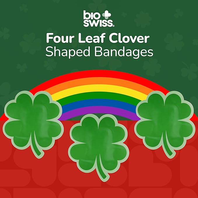 BioSwiss Bandages, 4 Leaf Clover Shaped Self Adhesive Bandage, Latex Free Wound Care, Fun First Aid Kit Supplies for Kids and Adults, 50 Count