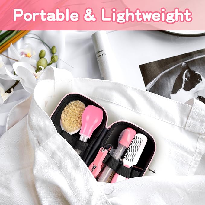 Baby Grooming Kit，Infant Safety Care Setwith Hair Brush Comb Nail Clipper Nasal Aspirator, Baby Essentials Kit for Newborn Girls Boys (14 PC-Pink Kit)