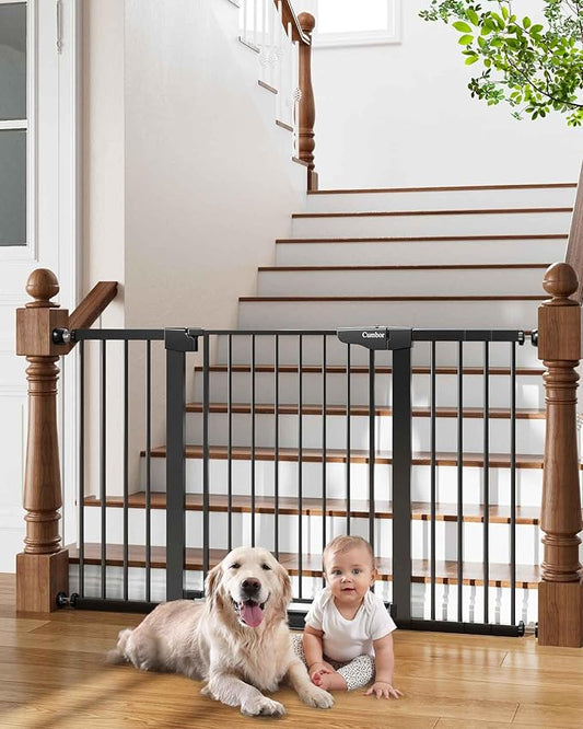 Cumbor 29.7-54.2" Wide Baby Gate for Stairs, Mom's Choice Awards Winner-Self Closing Dog Gate Indoor for Doorways, No Drilling Pressure Mounted Pet Gates for Kids, Easy Walk Through Safety Gate, Black