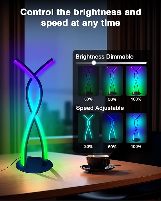 Daymeet LED Table Lamp, Modern Bedside Light Desk Nightstand Lamp RGBICW Color Changing Dimmable with Remote Music Sync Smart Bluetooth APP Control Night Light 5V USB Unique Desk Lamp for Bedroom Home
