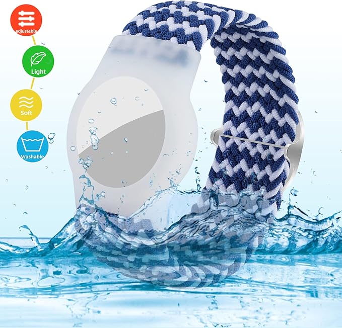 Bracelet for Kids Compatible with AirTag, Nylon Stretch Braided Air Tag Wristband, Protective Case for Airtag GPS Tracker Holder, Adjustable Elastic Watch Band for Toddler Child Elder (Rainbow)