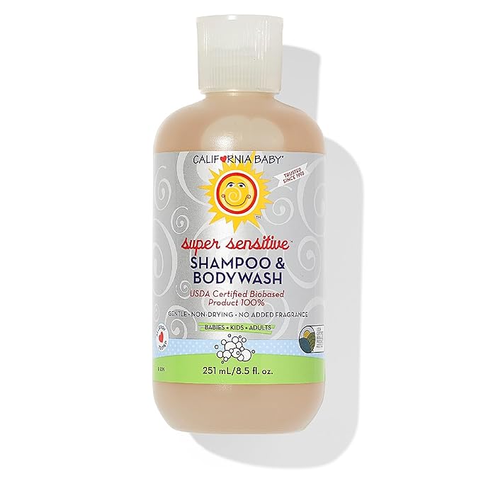 California Baby Super Sensitive Baby Shampoo and Body Wash | 100% Plant-Based | Gentle Fragrance Free Shampoo | Hypoallergenic | 251 mL / 8.5 oz