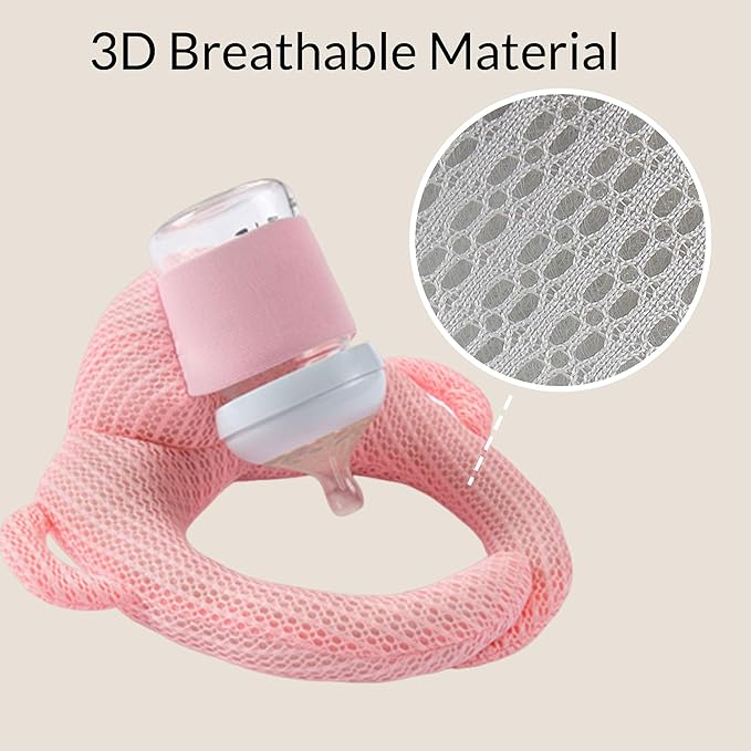 Bottle Holder Pillow, Plush Feeding Support Pad - Relieve Hand & Wrist Soreness, Adjustable Nursing Pillow, Pink