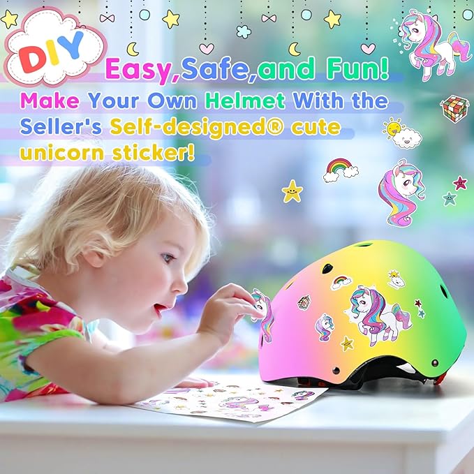 Color Gradient Adjustable Kids Bike Helmet Toddler Skateboard Helmets Boys Girls Child Ventilation Helmet for Multi-Sports Skating Cycling Scooter Balance