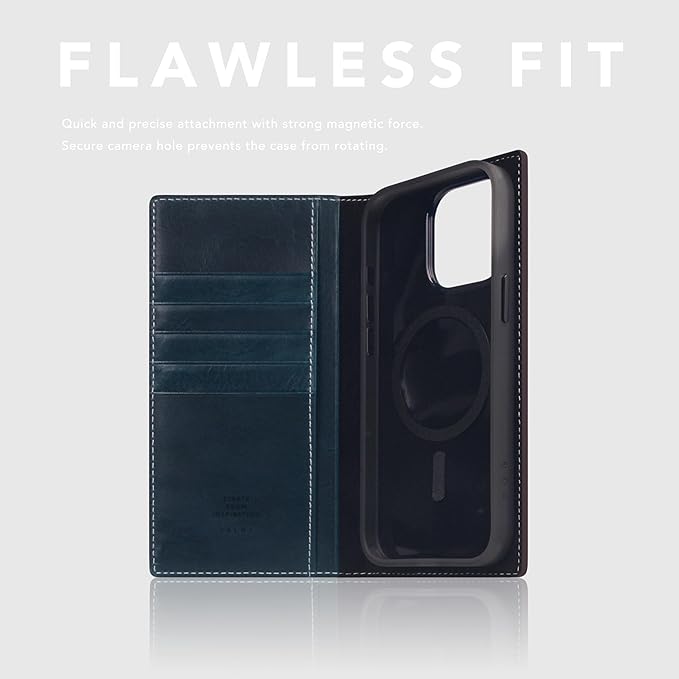 D7 Italian Wax Leather Wallet Case for iPhone 15 Pro Max - [2-in-1] Handcrafted Detachable Diary Style with Magnetic MagSafe Back Cover, Gift Box Included (Blue)