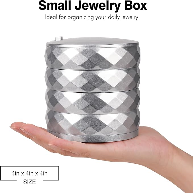 CONBOLA Travel Jewelry Case Box, Small Jewelry Organizer Earring Holder for Women, 5-Layer Rotating Jewelry Storage Tray with Lid for Bracelets Rings Bracelets