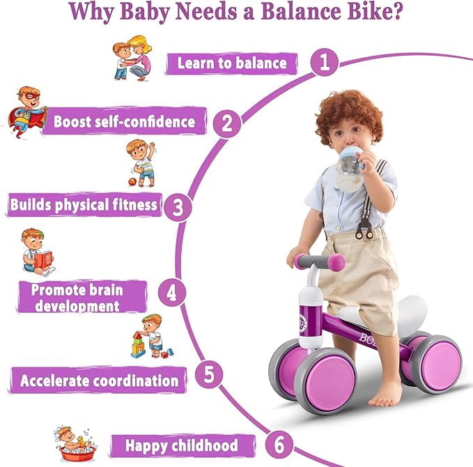Baby Balance Bike Toys for 12-36 Months Kids Toy Boy and Girls Gifts Toddler Best First Birthday Gift Children Walker No Pedal Infant 4 Wheels Bicycle (Classic, Purple)