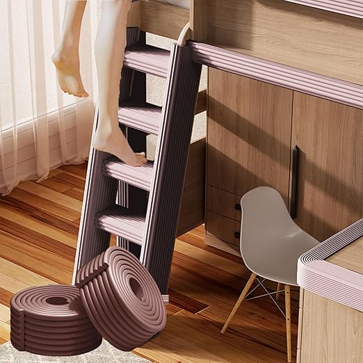 Bunk Bed Ladder Pads,Traction Treads for Stair Steps,Soft Extra-Wide Edge Protector,Self-Adhesive Bunk Bed Ladder Cover Foam Padding,Furniture 16.5 Ft Brown