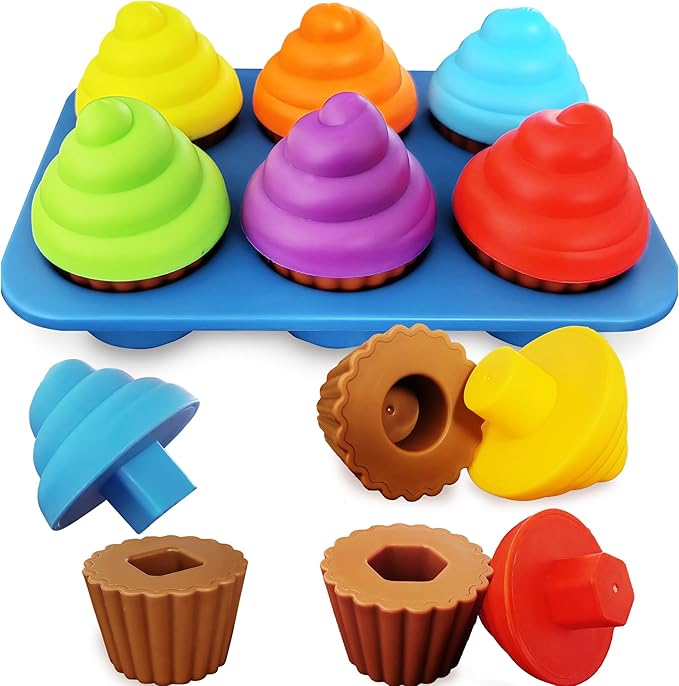 Cupcake Toy Toddler Toy Learning Colors and Shape-Shape Sorting Toys for Toddlers-Geometry Manipulatives Toddler Sensory Toys for Kids 1-3 - Child Montessori Toys for 18 Month Old Girls Boys