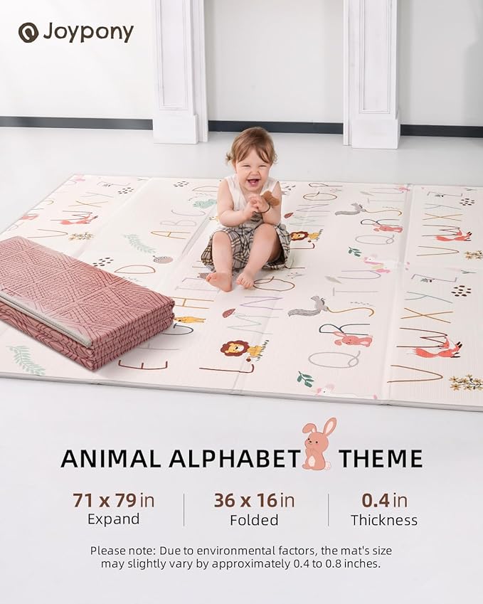 Baby Play Mat 71x79 Inch, 2 in 1 Fabric & XPE Dual-Sided Design Foldable Play Mats for Babies and Toddlers, Waterproof & Anti-Slip Baby Mat for Floor, Portable Baby Foam Crawling Mat with Travel Bag