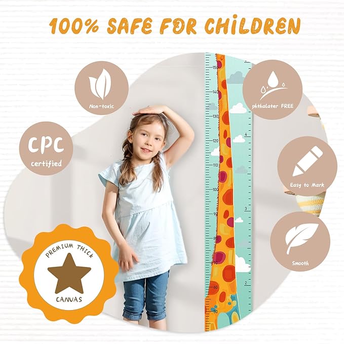 Customize Name Kids Height Chart for Wall, Giraffe Growth Chart for Wall, Kids Growth & Measuring Chart in Inches, Fun & Stylish Height Tracker for Children, Nursery Decor Essentials