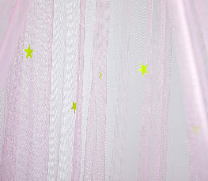 BCBYou Bed Canopy Mosquito Net with Fluorescent Stars Glow in Dark for Baby, Kids, and Adults, for Cover The Baby Crib, Kid Bed, Girls Bed Or Full Size Bed (Pink)