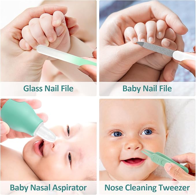Baby Grooming Kit, Infant Safety Care Set with Hair Brush Comb Nail Clipper Nasal Aspirator,Baby Essentials Kit for Newborn Girls Boys (Green)