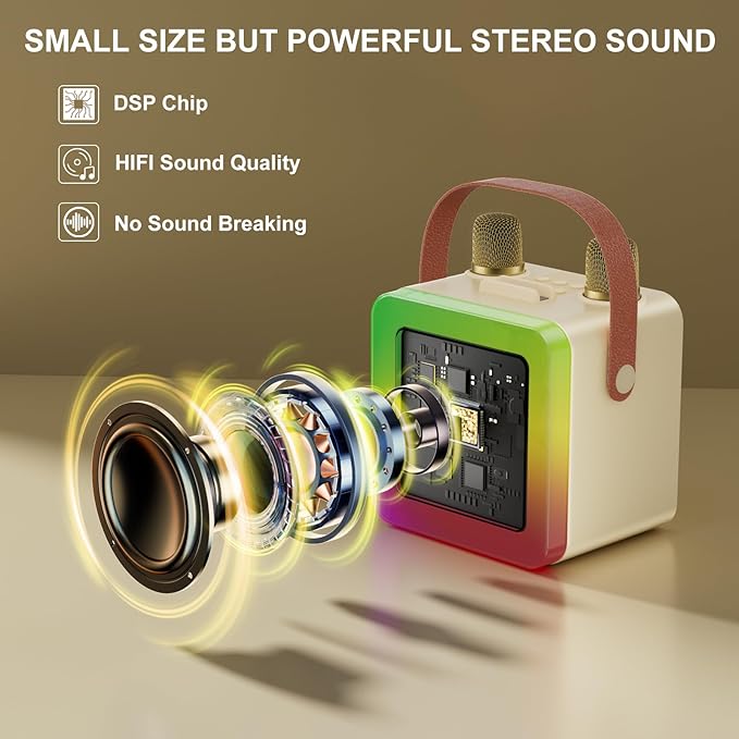 Karaoke Machine for Kids Adults, Portable Bluetooth Karaoke Speaker with 2 Wireless Microphones, Karaoke System with Mics Storage Hole and Lights, Birthday Gifts for Girls Boys Family Home Party