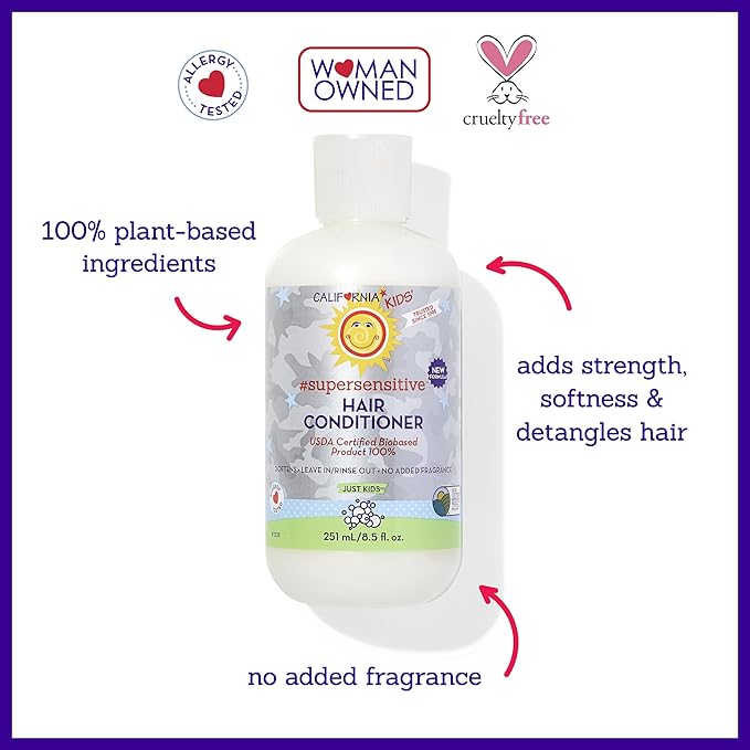 California Kids Conditioner | Super Sensitive | Unscented | 100% Plant-Based | Rinse-out or Leave in Conditioner | Moisturizing | 251 ml / 8.5 oz