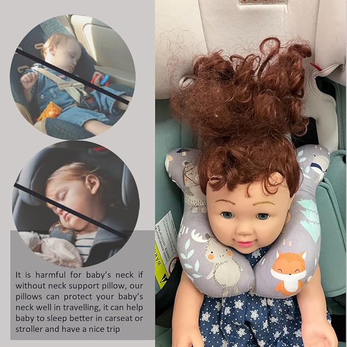 Baby Neck Pillows, Comfortable Baby Travel Head Neck Support Pillow for Car Seat Stroller Pushchair, Soft PP Cotton Travel Pillow for 0-1 Year Old Toddler Infant Newborn, Fox