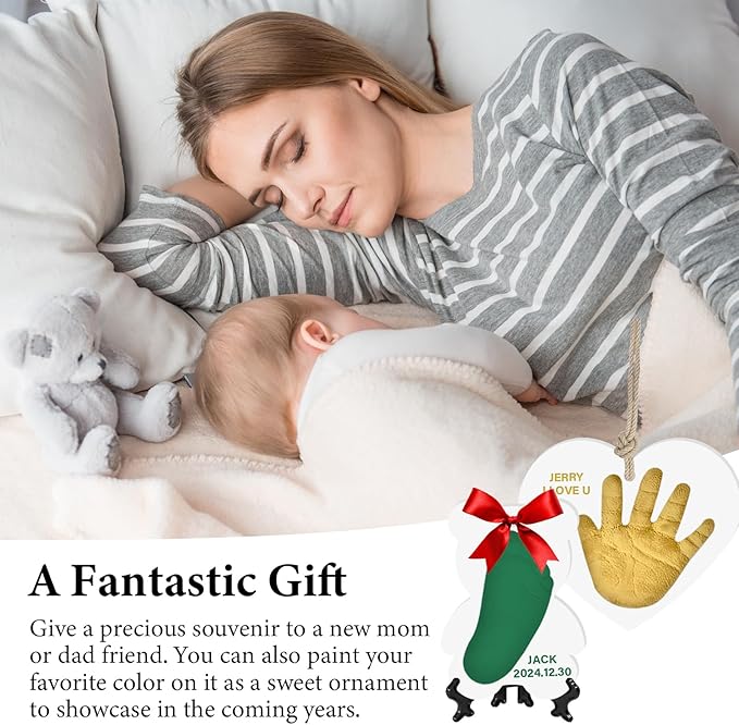 Baby Handprint Footprint Keepsake Ornament Kit, Personalized Baby Foot Printing Kit for Newborn Clay Impression Handmade DIY Imagination to Create