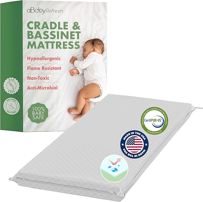 Cradle Baby Mattress and Bassinet Mattress 15x33 – 2-Inch Firm Foam Baby Bed with Waterproof Vinyl Cover – Non-Toxic Hypoallergenic Cushion Pad Replacement for Infant Bed (Multiple Standard Sizes)
