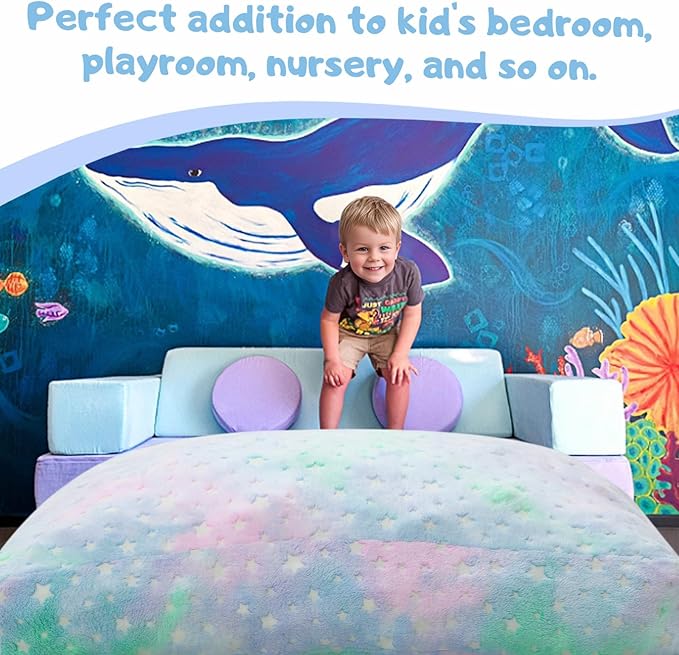 COMAX Kids Bean Bag Chair Turn into Beanbag Bed, Unicorn Toddler Bean Chair for Girl Boy Sleeping, Lazy Children Sofa Couch with Filler, Convertible Child Floor Mattress, Colorful Star