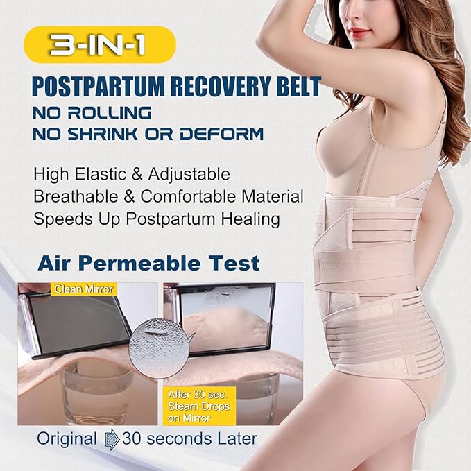 ChongErfei 3 in 1 Postpartum Support Recovery Belly Wrap Waist/Pelvis Belt Body Shaper Postnatal Shapewear,XL Beige