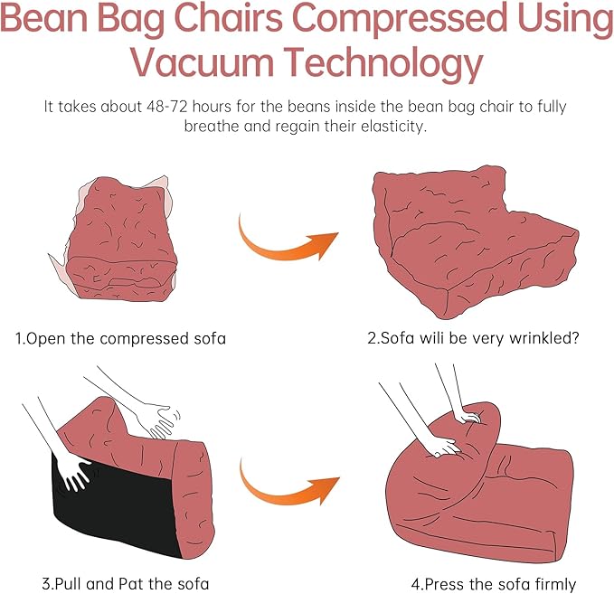 Bean Bag Chair Lazy Bean Bag Sofa, Floor Beanbag Chairs with Stuffed High-Density Foam, Memory Foam Bean Bag Sofa for Living Room, Bedroom and Office