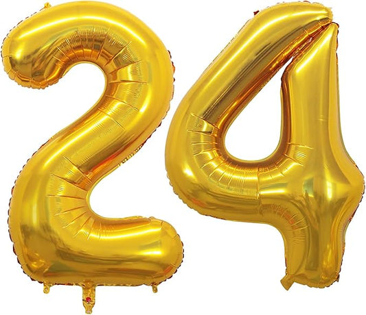 GOER Number 24 Balloons for 24th Birthday Party Decorations,42 Inch Jumbo Foil Helium 42 Balloons for 42nd Birthday Party Decoration (Gold)