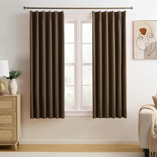 KEQIAOSUOCAI Pinch Pleated Blackout Curtains 63 Inches Long, Thermal Insulated Darkening Bedroom Drapes 2 Panels Set Burg Pleats Viral Curtains for Kids Room(Chocolate Brown,40"x 63"x 2)