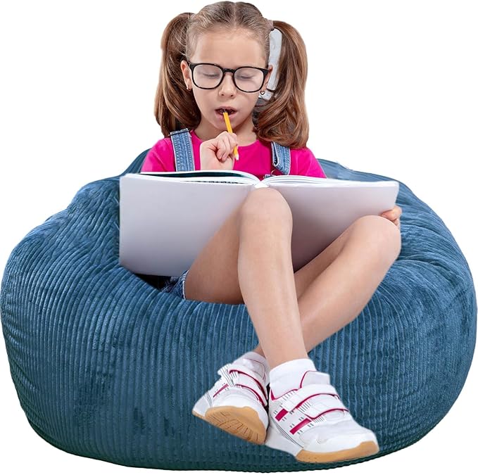 2 Pcs Classic Bean Bag Chair, with Faux Rabbit Fur Cover for Teens and Kids, Memory Foam Bean Bag Chairs, Ultra Soft Faux Fur Fabric, 2.5 feet Round Fluffy Bean Bag Sofa