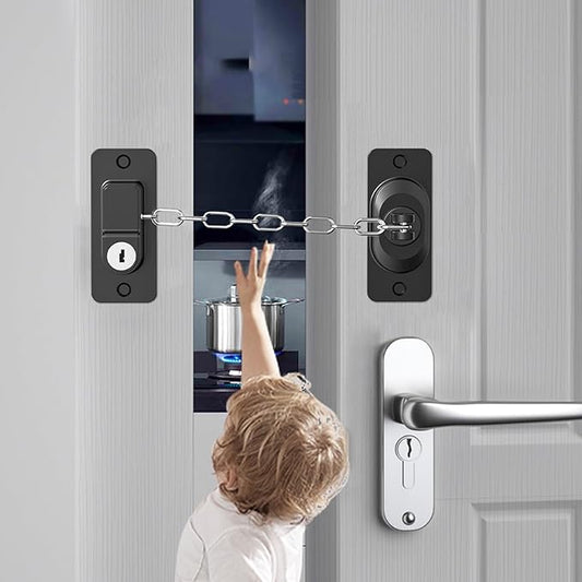 Child Proof Door Lock (2 Pack), Door Locks for Kids safety & Cat Door Latch, for Fridge Lock, Cabinet Locks, Window Locks and Baby Proofing, Strong non-marking Adhesive No Drilling (Black)
