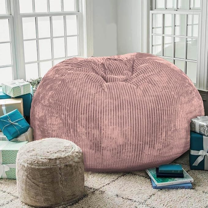 2 Pcs Classic Bean Bag Chair, with Faux Rabbit Fur Cover for Teens and Kids, Memory Foam Bean Bag Chairs, Ultra Soft Faux Fur Fabric, 2.5 feet Round Fluffy Bean Bag Sofa