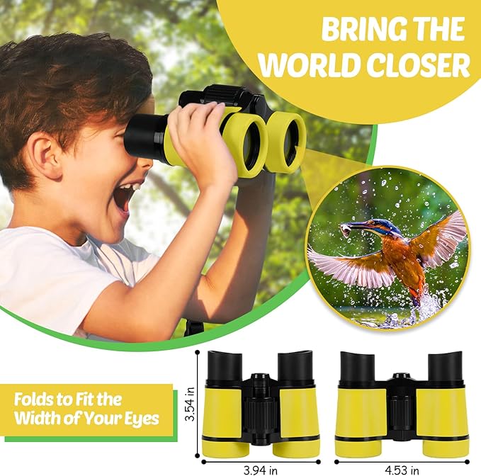 Binoculars for Kids, Kids Binoculars Toys for 3 4 5 6 7 8 Years Boys and Girls, Set with Magnifying Glass & Compass - Birthday Gifts Outdoor Toy for Kid Ages 3-8 Toddler Camping (Yellow)