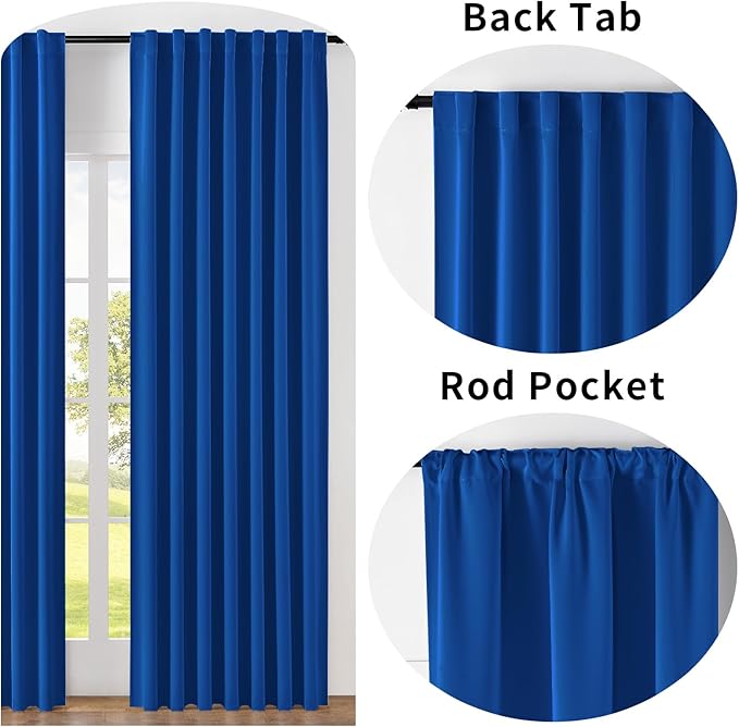 Joydeco Blackout Curtains 96 Inches Long for Bedroom, Thermal Insulated Black Out Curtains 2 Panels Set, Room Darkening Drapes for Living Room Window (W52 x L96 Inch, Royal Blue)