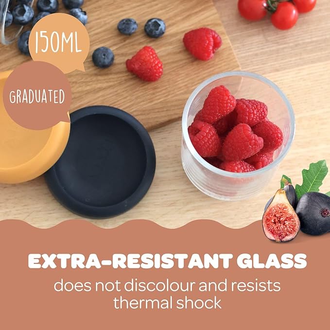 Beaba 5 oz Glass Baby Food Jars with Soft Silicone Air Tight Lids, Glass Storage Containers with Lids, Microwave and Freezer Safe Containers, Terracotta