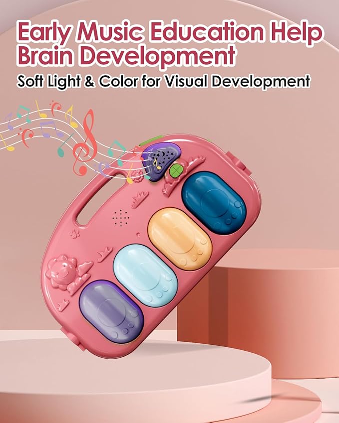 dearlomum Baby Play Mat Baby Gym,Funny Play Piano Tummy Time Baby Activity Mat with 5 Infant Sensory Baby Toys & 2 Baby Book Toys, Boy & Girl Gifts for Newborn 0 to 3 6 9 12 Months(Pink)