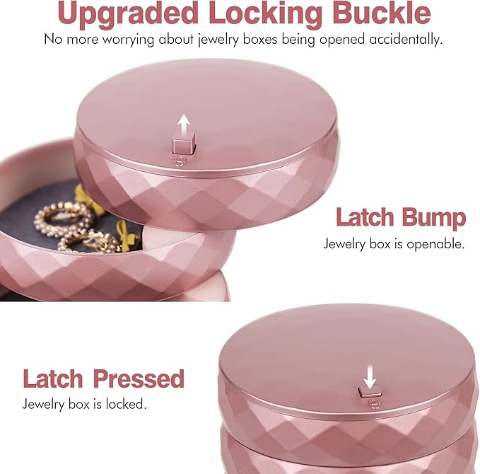 CONBOLA Travel Jewelry Case Box, Small Jewelry Organizer Earring Holder for Women, 5-Layer Rotating Jewelry Storage Tray with Lid for Bracelets Rings Bracelets