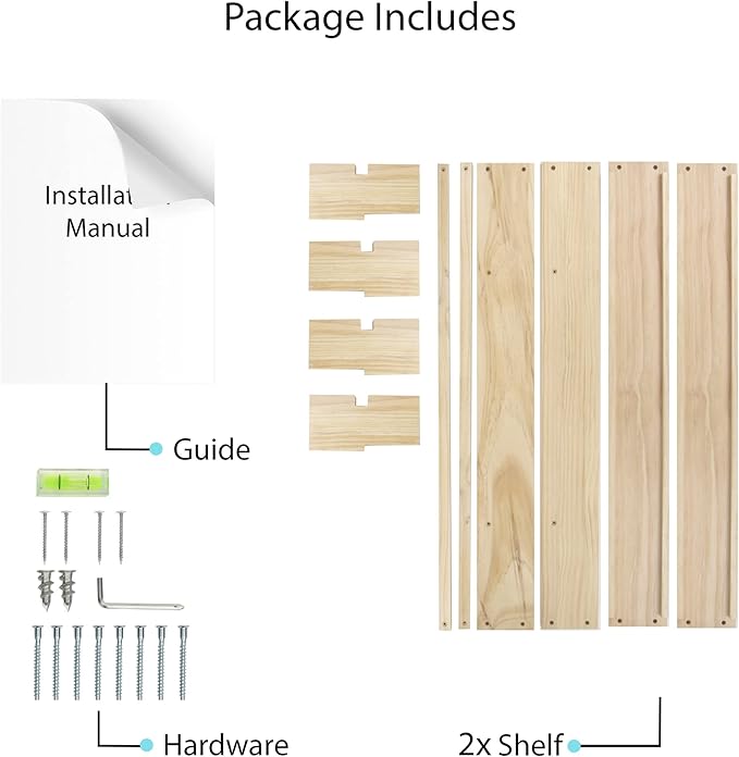 Brightmaison Polynez 30" Floating Shelves for Nursery & Kids, Set of 2 Unfinished Multiuse Wall Shelf
