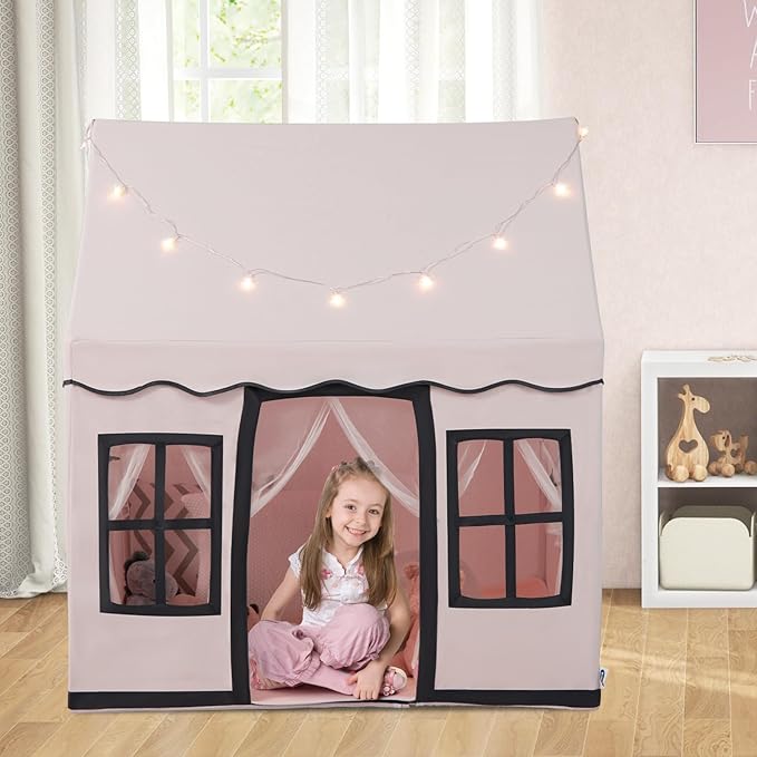 INFANS Kids Play Tent with Washable Mat Star Light Windows, Anti-Trip Large Playhouse Toys for Children Boys Girls, Indoor Outdoor Princess Tents Castle for Toddlers (Pink)