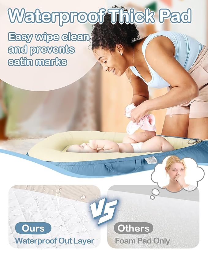 Baby Lounger - Infant Lounger for Newborn 0-25 Months, Waterproof Inner Cover and Pure Cotton Breathable Baby Nest Cover, Newborn Lounger for Baby Boys&Girls, Portable Baby Bed for Home and Travel