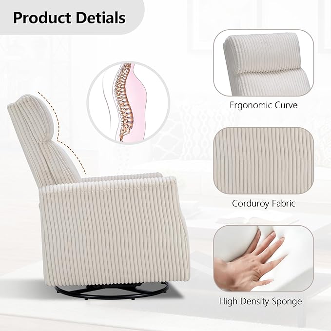 CANMOV Swivel Rocker Chair Set of 2, Swivel Accent Chair with High Back and Arms, Corduroy Glider Chair for Living Room Bedroom Nursery, Beige