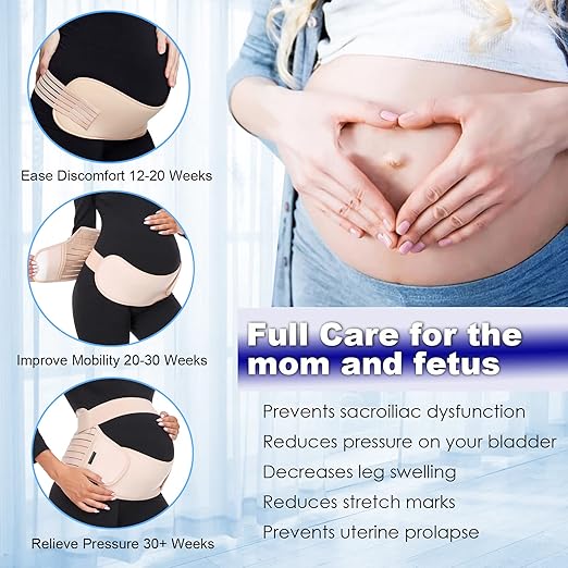 ChongErfei Maternity Belt, Pregnancy 3 in 1 Support Belt for Back/Pelvic/Hip Pain, Maternity Band Belly Support for Pregnancy Belly Support Band (L: Fit Ab 39.5"-51.3", Beige)