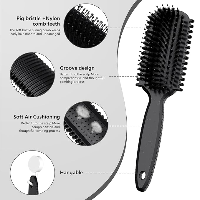 Curl Defining Brush, Curly Hair Brush, Slick Back Hair Brush, For Combing and Shaping Curls in All Hairstyles to Reduce Pulling (Black)