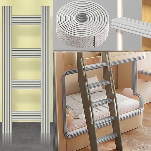 Bunk Bed Ladder Pads,Traction Treads for Stair Steps,Soft Extra-Wide Edge Protector,Self-Adhesive Bunk Bed Ladder Cover Foam Padding,Furniture 16.5 Ft Gray